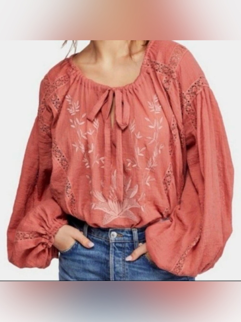 Free People Maria Maria Crochet Embroidered Blouse Top Size XS